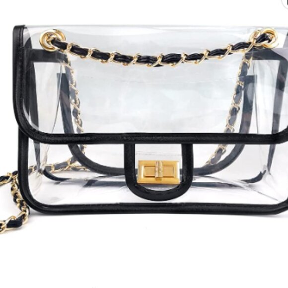 New Clear Crossbody Purse Handbag with Black Gold Chain - Picture 1 of 4